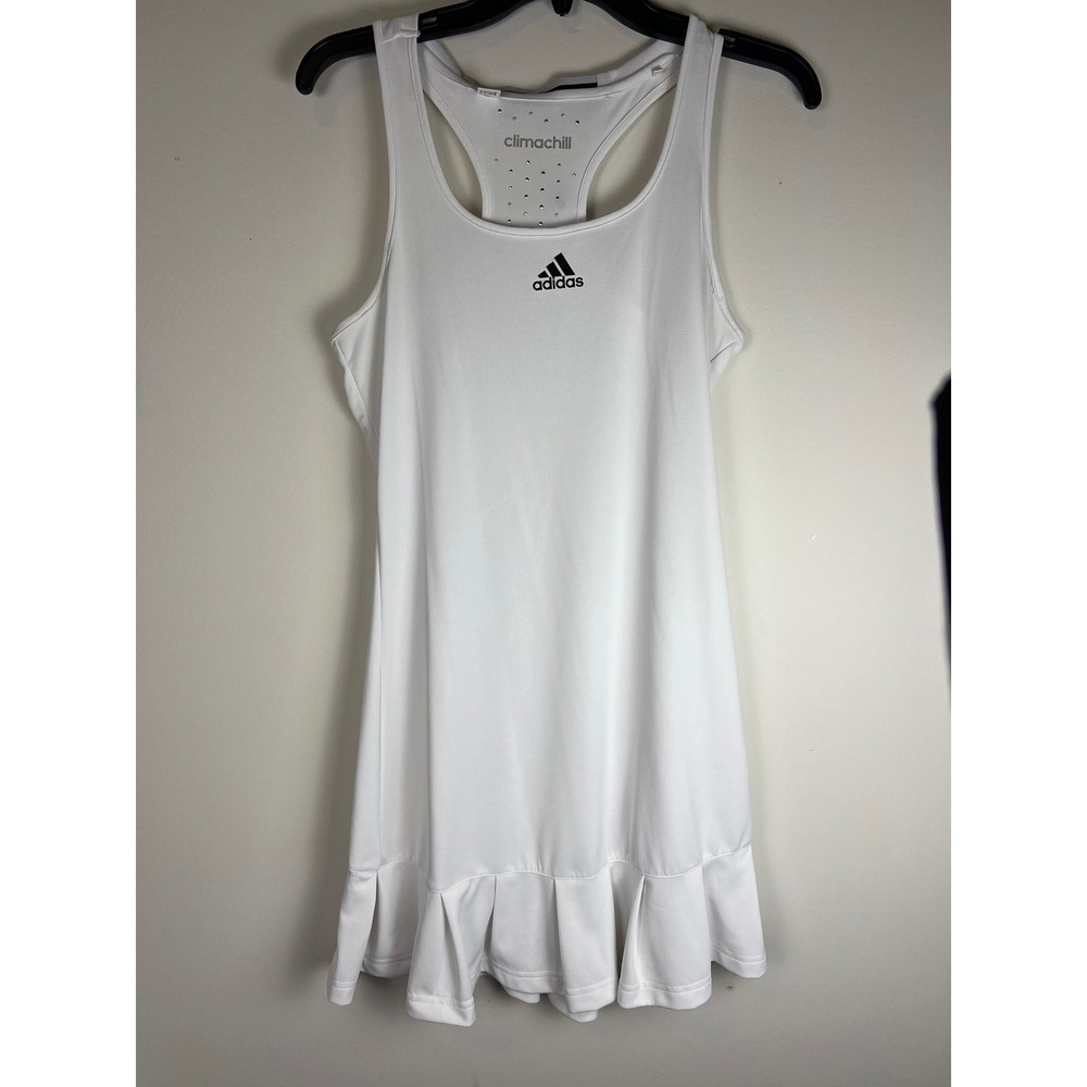 Adidas Uncontrol Climachill Tennis Dress White Racerback Pleated Skirt Women's‎